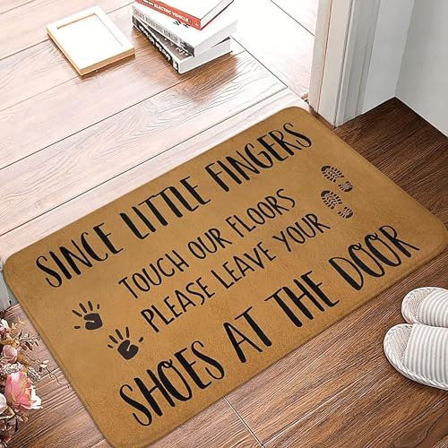 Door Mats Outdoor Doormat Indoor for Entryway,Since Little Fingers Touch Our Floors Please Leave Your Shoes At The Door Welcome Mats for Front Door 24x16 Inch