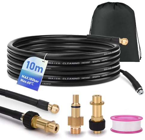 10M/33FT Pressure Washer Drain Pipe Cleaning Hose Cleaning Kit with 2 Adapter and Rigid Jet Nozzle, Compatible with Karcher K2, K3, K4, K5, K6, K7 and LAVOR Pressure Washer, 180 Bar