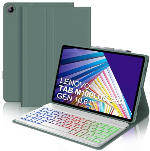 Custodia con Tastiera per Lenovo Tab M10 Plus (3rd Gen) 10.6 2022, Tastiera Bluetooth Italiano Retroilluminata per Lenovo M10 Plus, Cover Tastiera per Lenovo M10 Plus (TB-125FU/128FU/128XU), Verde