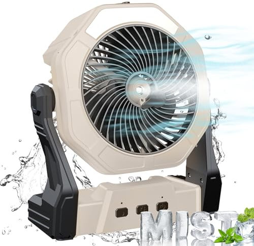 Ausic Ventilador de nebulización portátil, ventiladores de niebla de refrigeración de 8 pulgadas, ventilador de batería recargable por USB de 10000 mAh con rociador, tanque de agua de 250 ml y