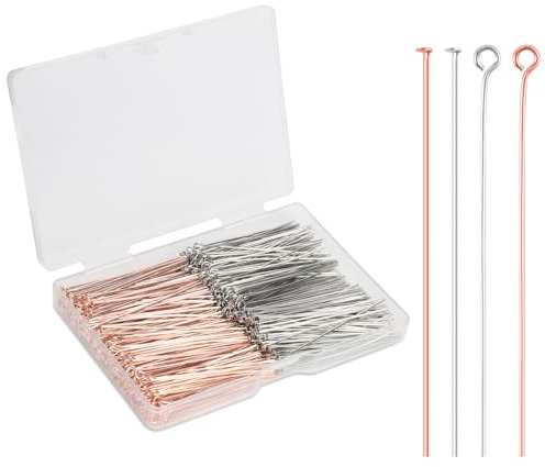 600pcs Jewelry Making Pins, 4 Types Metal Bead Pins Flat Headpins Straight Head Eye Pins Jewelry Making Accessories for DIY Craft Bracelet Earring Pendant Necklace Making (Rose Gold, Silver)