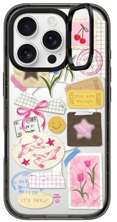 CASETiFY Impact Ring Stand iPhone 16 Pro Hülle [Kickstand / 2.0 m 3X Military Grade Drop Protection/Compatible with Magsafe] - You are Stars Collage - Clear Black