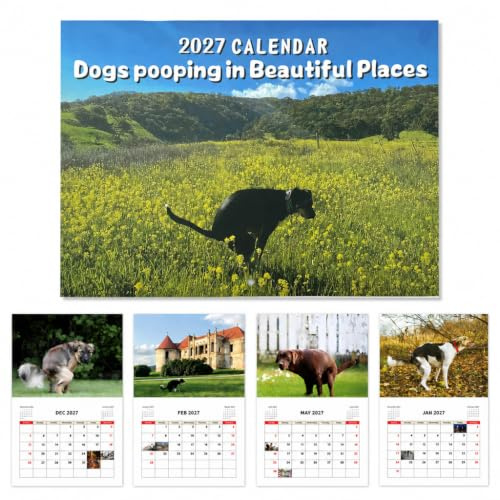 JAMSSOW 2027 Pooping Dogs Calendar,Dogs Pooping in Beautiful Places Calendar,Lustiger 2027 Hündchen Wandkalender,Lustige Humor Gag Geschenke für Geburtstage, Weihnachten