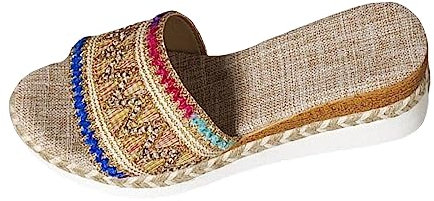 Generico 𝗖iabatta Gomma donna estivi colorati in stile etnico con punta e suola spessa con fondo in corda Ciabattina Mare Donna (Khaki, 38)