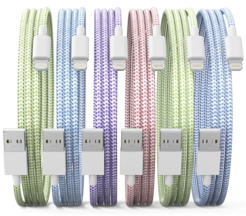 [Apple MFi Certified] 6Pack 3/3/6/6/6/10 FT iPhone Charger Nylon Braided Fast Charging Pastel Cute Colors Lightning Cable Compatible iPhone 14 Pro/13 mini/13/12/11 Pro MAX/XR/XS/8/7/Plus/6S