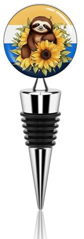 Wine Stopper Resealable Wine Pump Beverage Bottle Stoppers Vacuum Wine Stopper Cartoon Sloth Sitting on Sunflower Wine Bottle Sealer Silicone Wine Saver Stoppers for Kitchen Supplies Wine Accessories