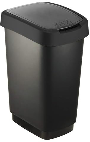 Rotho Salsa Mülleimer 50l mit Deckel, Kunststoff (PP) BPA-frei, schwarz recycelt, 50l (40.1 x 29.8 x 60.2 cm)