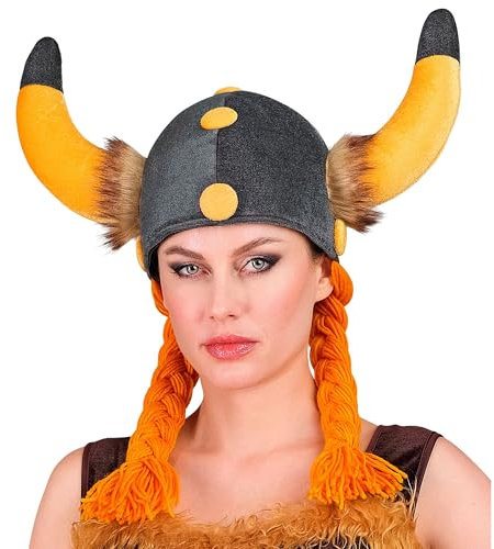 W WIDMANN MILANO Party Fashion - Wikingerhelm mit Zöpfen, Stoffhut, Gallier, Kelten, Krieger