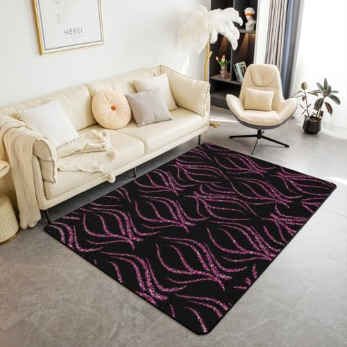 Loussiesd Rot Teppich 100x150cm Glitter Wave Line mit Punkten Rot Drucken Modern Teppich für geometrische Wave Lines Wohnzimmerteppich Luxury Küchenteppich