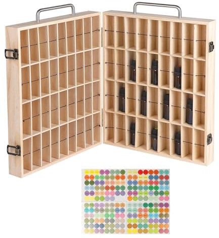 CPROSP 72 Slots Ätherisches Öl Box Bambus, Aufbewahrungs Box für Ätherische Öle, Ätherisches Öl Organizer, für Nagellack, Duftöle, Kosmetik, Duftöldiffusoren und Lippenstift