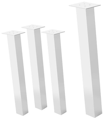 ML-Design 4er Set Tischbeine schräg 72 cm, Weiß glänzend, aus pulverbeschichtetem Stahl, eckig, Profil 8x8 cm, I-Form, Möbelfüße Metall 96° Neigung, Tischfüße Möbelbeine für Esstisch & Schreibtisch