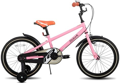 STITCH Kinderfahrrad 14/16/18/20 Zoll für Mädchen und Jungen im Alter von 3 bis 13 Jahren, 14/16/18/20 Zoll Kinderfahrrad mit Stützrädern (rosa, beige, blau, Silber, grün)