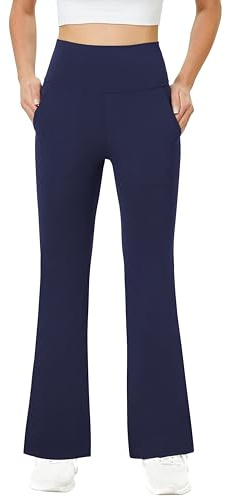 Friptspyg Damen Hose mit Taschen Casual Arbeit Hose High Waist Yogahose Stretch Jogginghose Bootcut Sporthose Freizeit Yoga Pants, Marineblau M