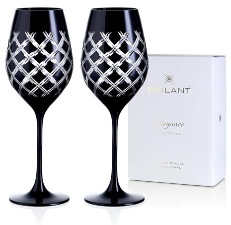 Brilant Ghost - Set di 2 bicchieri da vino bianco nero in edizione limitata, con speciale finitura nera e motivo a griglia diamantata, senza piombo, realizzati a mano, 2 pezzi, 470 ml