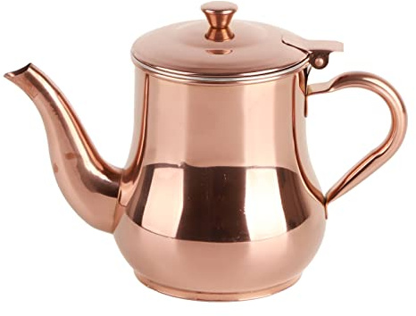 Adfaga Tetera de acero inoxidable Gold Rose Gold 500 ml Cubierta de prueba de polvo integrada Diseño de mango anti -escaldado para el restaurante de la cafetería Home Office Cafe