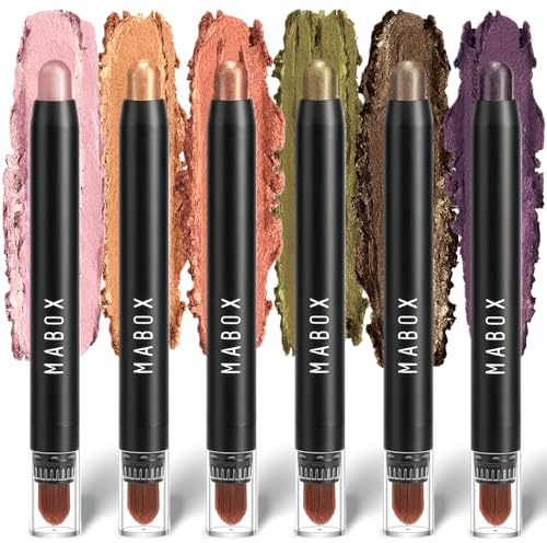 MKNZOME 6-Teiliges Lidschatten Stift Set, Mehrfarbige Wasserfester Creme 2-in-1 Eyeshadow Stick, Pigmentierte Glitzer Lidschattenstift - Matt & Schimmer Langhaltige Formel für Ältere Haut
