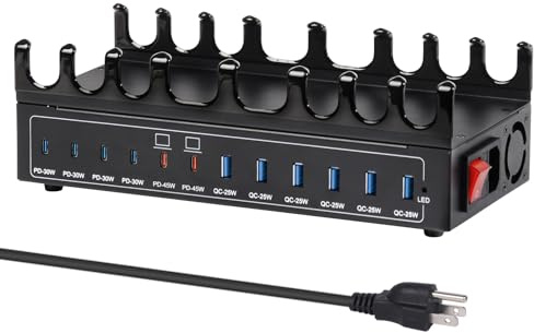 360W Charging Station for Multiple Devices, 12-Port USB C Charging Station with Dual 45W PD PPS Port, Multi Device Fast Charger Dock for MacBook Pro Laptop, iPhone, iPad, Tablet, Android Cell Phone