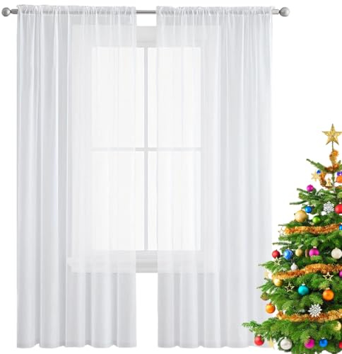 NINGBAI Gardinen mit Kräuselband 145 x 240 cm Polyester Ösenschal Transparent Wohnzimmer Luftig Dekoschal Schiebegardinen Modern Curtain for Bedroom Living Room, Weiß