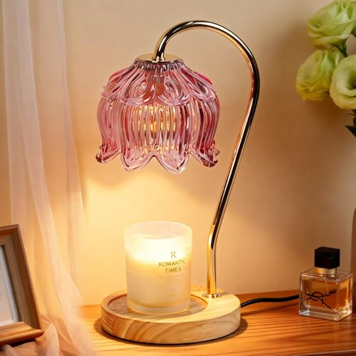 Pink Candle Warmer Lamp with Timmer & Dimmer, Gifts for Women Christmas | Flower Wax Melt Lamp with bulbs, Birthday Presents for Mum Her, Modern Home Decor, Secret Santa Xmas Gifts for Women
