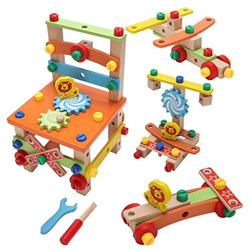 Sonew Multifunktionales Stuhlspielzeug aus Holz Zum Zusammenbauen für, Sicheres und Lernfähiges Spielzeug für Verbesserte Vorstellungskraft und Koordination (236/A Demontagestuhl)
