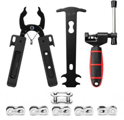 Sumvvur Bike Chain Tool, Bike Repair Kit | Bicycle Chain Breaker, Chain Pliers, Chain Checker, 6 Pairs Chain Quick Link, 6/7/8/9/10/12 Speed Chain