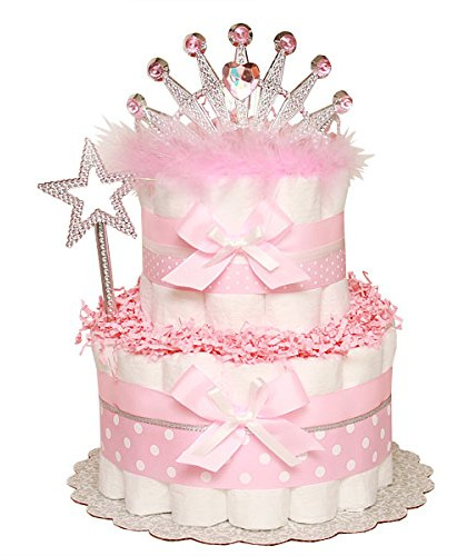 Princess Diaper Cake, Girl Baby Shower, Princess Baby Shower, Baby Girl Pink Princess Sparkly Shower Decor