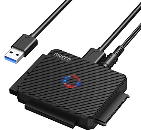 FIDECO SATA/IDE to USB 3.0 Adapter, Hard Drive Adapter Cable Converter for Universal 2.5/3.5 Inch IDE HDD, 2.5 Inch SSD, 5.25-Inch DVD/CD Drive