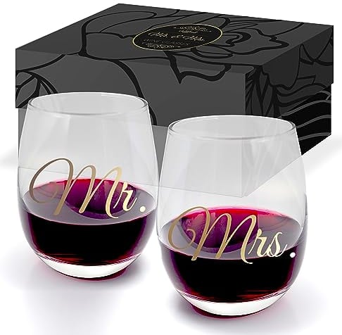 Triple Gifffted Paar Mr und Mrs Hochzeitsgläser Geschenke Ideen Paare zu Weihnachten, Hochzeitsgeschenke für Brautpaar, Weingläser, Hochzeit Geschenk, Bräutigam Männer Frauen, Gläser, 550ML