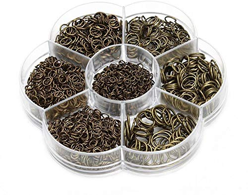 1450-teiliges Box-Set, offene Binderinge, Schmuck-Erkenntnisse, Schmuckverbinder, Kettenglieder-Set für DIY-Ton, Schmuckherstellung, 4–10 mm (antike Bronze)