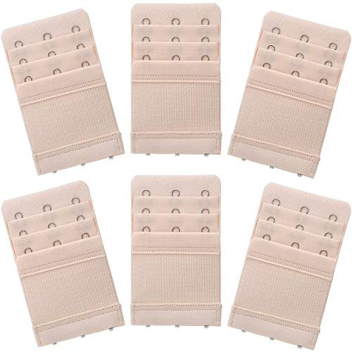 Akstore 6-Piece Women's Soft Comfortable Elastic Bra Extenders - 3 Hook, 3 Row Lady's Bra Extender - Skin Color
