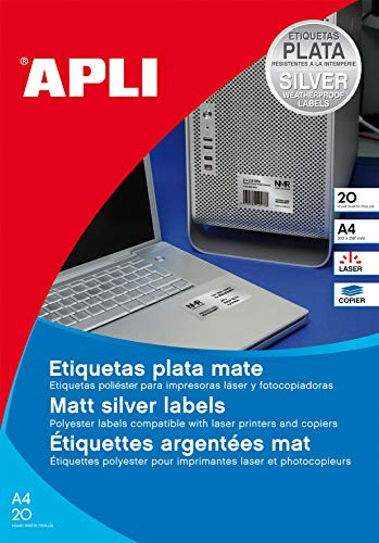 APLI 12974 Etiketten, silberfarben, 210,0 x 297,0 mm, 100 Blatt
