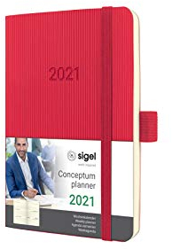 SIGEL C2135 Terminplaner Wochenkalender 2021, ca. A6, rot, Softcover mit vielen Extras, Conceptum - weitere Modelle