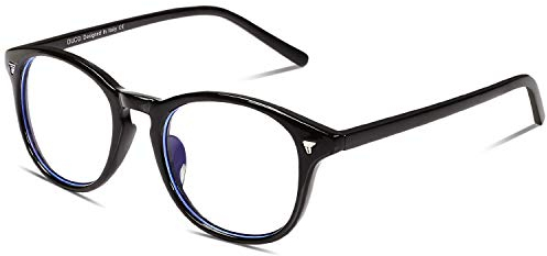 DUCO Vintage Blaulichtfilter Brille Damen Herren Computerbrille Ohne Sehstärke UV-Schutz,Retro Runde Brillen Anti-Müdigkeit 5206(helles Schwarz)