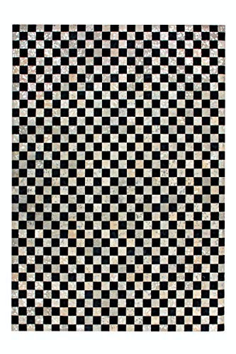 KADIMA DESIGN Lederteppich im Patchwork-Optik Handarbeit Ocket 80 x 150 cm Silber/Grau 100% Leder Handgefertigt