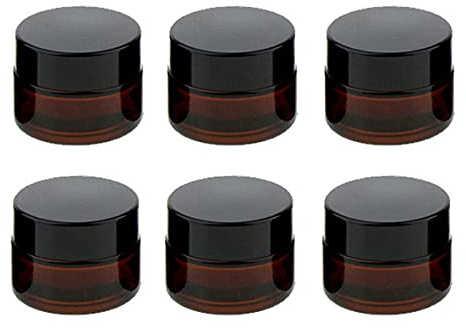 SyiXute 6 Stück 5ml Amber Glas Leerdose,Cremedose Leer,Nachfüllbare Behälter Braunen Glasbehälter mit Deckel und Liner klarer Tiegel für Kosmetik Cremes Lotionen ätherische Öle Pulver