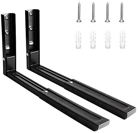 2 Piezas Soporte Microondas Negro,Hornos Plegable Soporte Pared,Montaje Pared Soporte Microondas,Con Tornillos Y Tubos De Expansión A Juego,Se Puede Utilizar En Hornos Microondas Y Hornos