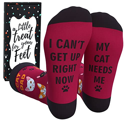 Cavertin Men's Socks with Gift Box Cat Dad Dog Dad Fishing gift for him (Cat Dad)