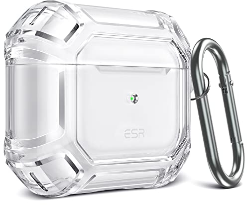 ESR Panzer Hülle Kompatibel mit AirPods 3 Hülle mit Karabiner, Robuste Schutzhülle, Kratzresistent, Sturzschutz, Benutzerfreundlich, Klar