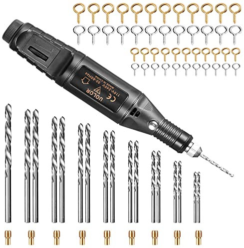 228 Pièces Kit de Perceuse à Main Filaire Electrique, Perceuse Manuelle Pin Vise avec 17 Pcs Forets Hélicoïdaux (0,8 à 3,0mm) et 200 Pcs Vis à Œil pour Bois Bijoux Résine Plastique Bricolage Forage