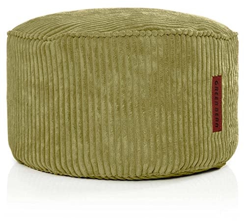 Green Bean Pouf-Kissen 45x25cm mit EPS-Perlen Füllung & Cordstoff Bodenkissen Liegekissen Sitzkissen Sitzhocker Sessel Kinder Erwachsene Stoff Hocker Ablage Grün