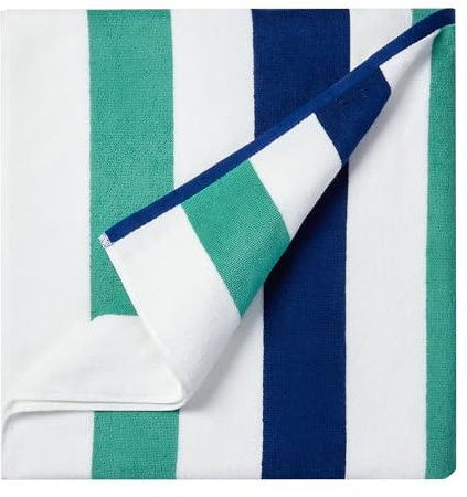 Bornbay Übergroßes Strandtuch aus Baumwolle, extra groß, 101,6 x 178 cm, Plüsch, dick, Pool-Handtuch, XL, flauschig, gestreift, Türkis, Schwimmtuch für Erwachsene, Herren, Damen, Weiß/Türkis