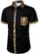 LucMatton Men's Stylish Leopard Print Patchwork Design Short Sleeve Button up Shirt for Club Party Black Leopard Medium