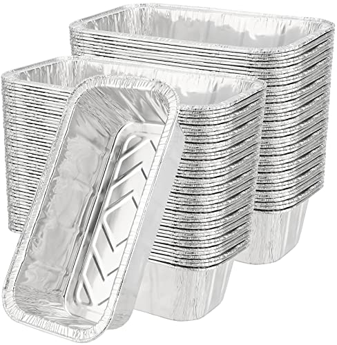 MANCHAP 100 Pack Foil Bread Baking Pans, 8.6 x 4.5 x 2.4 Inch Aluminum Foil Trays Tins for Food Storage, Takeout, Silver