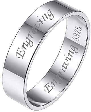 Silvora Personalisierter 5mm breit Bandring mit Namen/Datum Gravur S925 Silber Schlichter Schmaler Fingerring Glänzender Ring in Silber Ringgröße 52（16.5） für Verlobungsring Ewigkeitsring