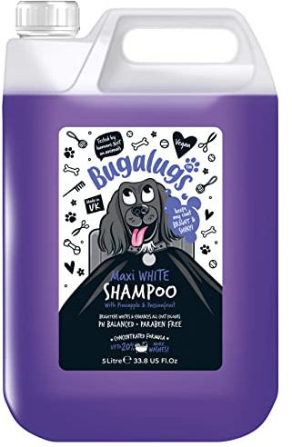 Bugalugs - Whitening Shampoo for Dogs - 5L - Maxi White Formula - Enhances the Natural Color of White Coat - Sulfate and Paraben Free - Ideal for Professional Use in Grooming Centers