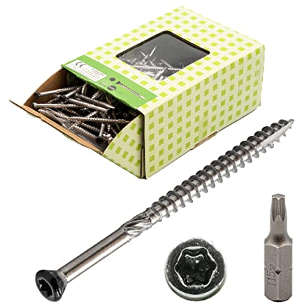 Terrassenschrauben 4x30, Edelstahl C2, Schwarz Kopf 200 St. + BIT, Fassadenschraube