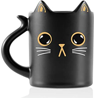 Onebttl Funny Cat Coffee Mug, Black Cat Gifts for Cat Lovers, Cat dad, Cat Mum on Birthday, Cat Mug with cat Ears and cat Tail Handle, Orange Cat Face