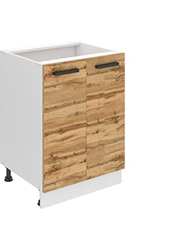 Belini Unterschrank Küche, Küchenunterschrank 60 cm Breite. SD2 Küchenunterschrank ohne Arbeitsplatte. Küchenschrank mit 2 Türen, Wotan-Eiche
