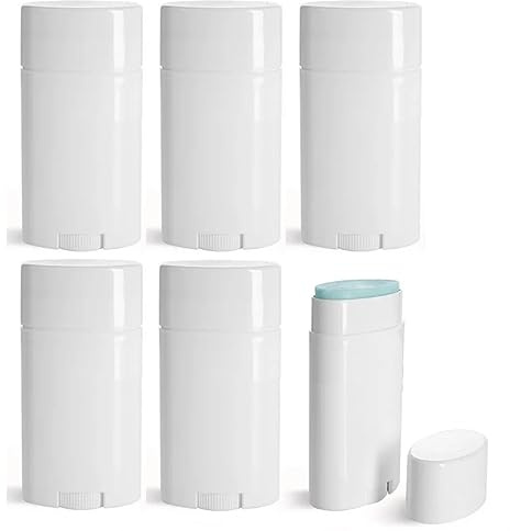 Minsily 6 x 75 ml weiße leere Deo-Behälter, ovale Lippenbalsam-Tuben, Kunststoff-Deo-Behälter, ovale Tuben, nachfüllbar, BPA-frei für DIY-Deodorants, Lippenstift, Buntstift, Chapstick-Tuben
