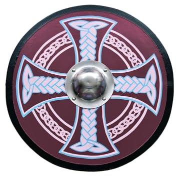 Battle-Merchant | Rundschild mit Keltenkreuz-Motiv | handbemalter Wikingerschild aus Holz | 61cm (24 Zoll) | Wikinger Mittelalter Schild für Erwachsene